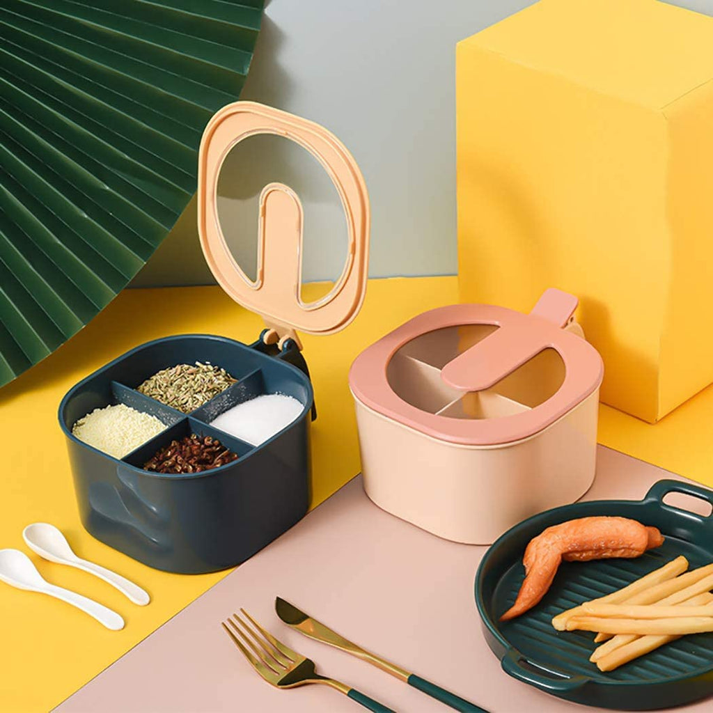 4 Compartments Seasoning Box Spice Jar Condiment Container Kitchen Spice Box