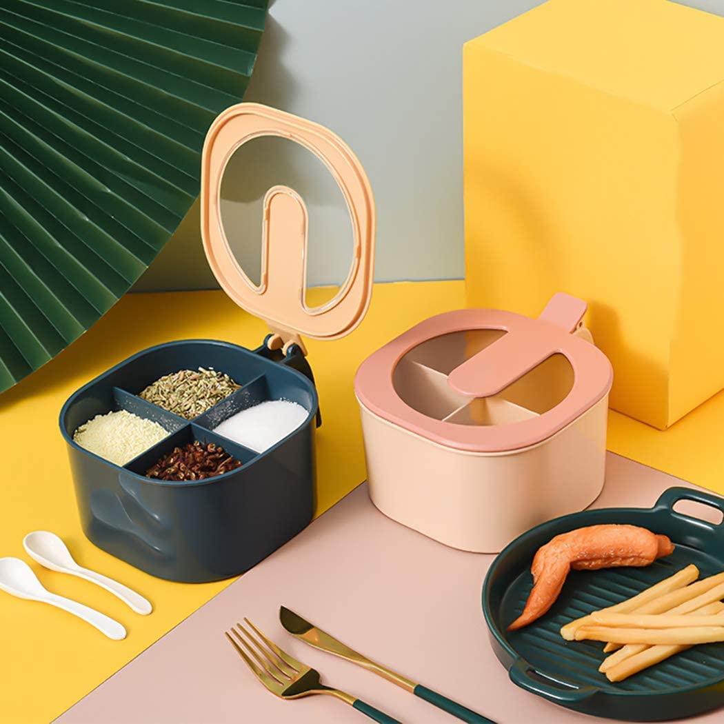 4 Compartments Seasoning Box Spice Jar Condiment Container Kitchen Spice Box