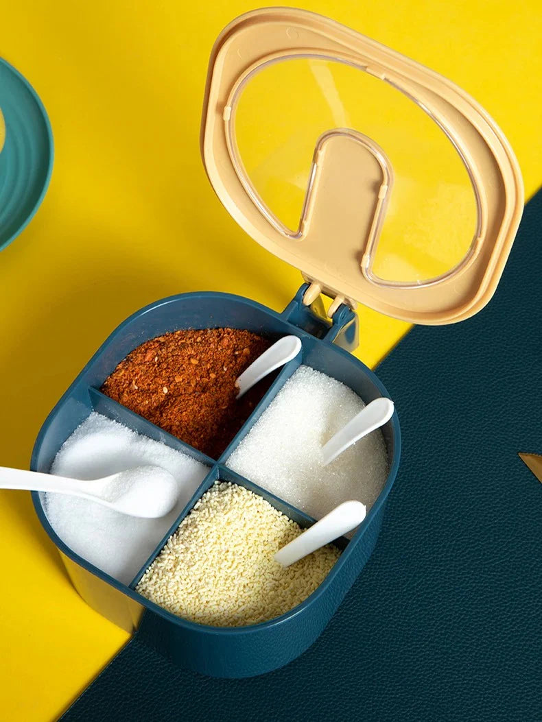 4 Compartments Seasoning Box Spice Jar Condiment Container Kitchen Spice Box