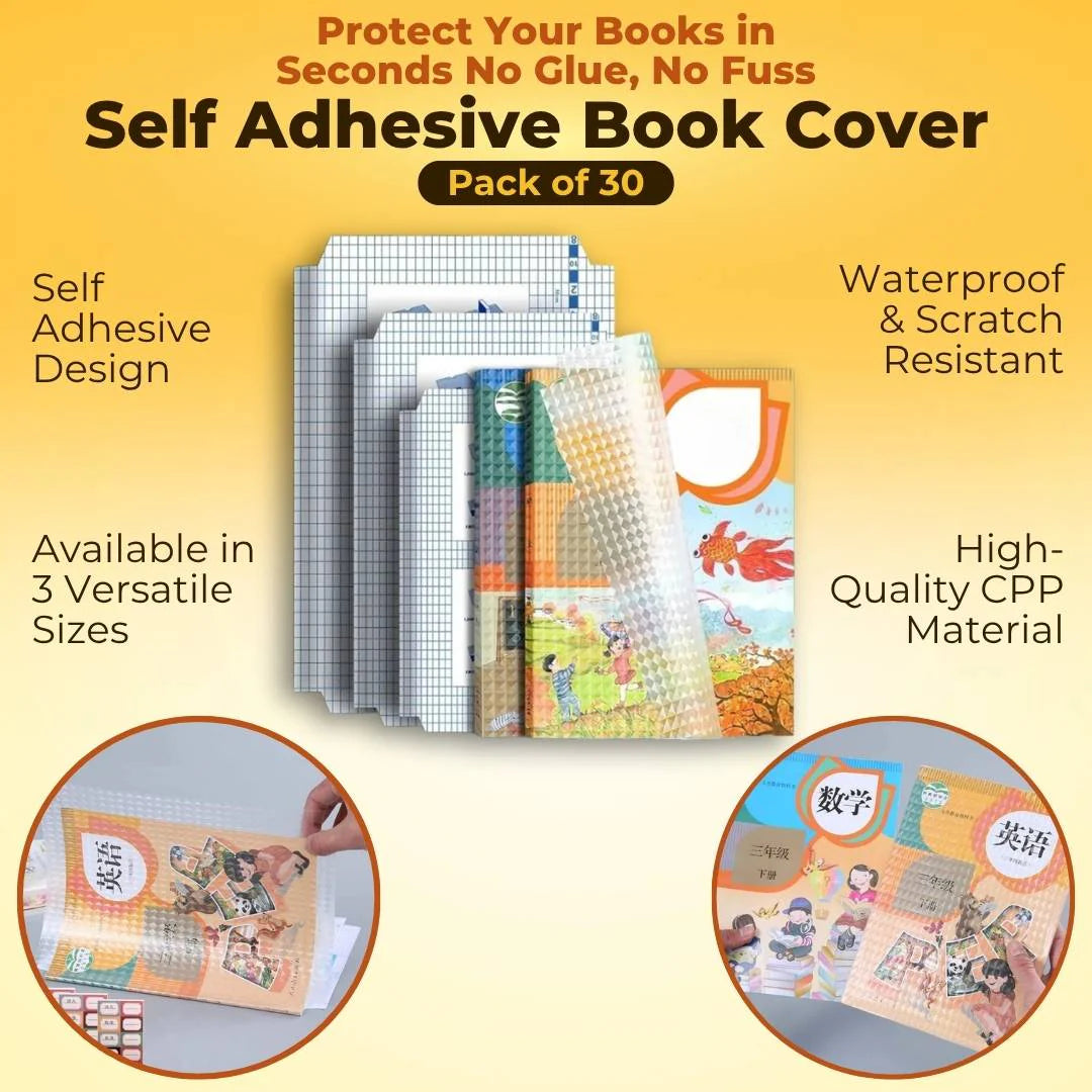 Self-adhesive transparent protective book cover ( Pack Of 30 )