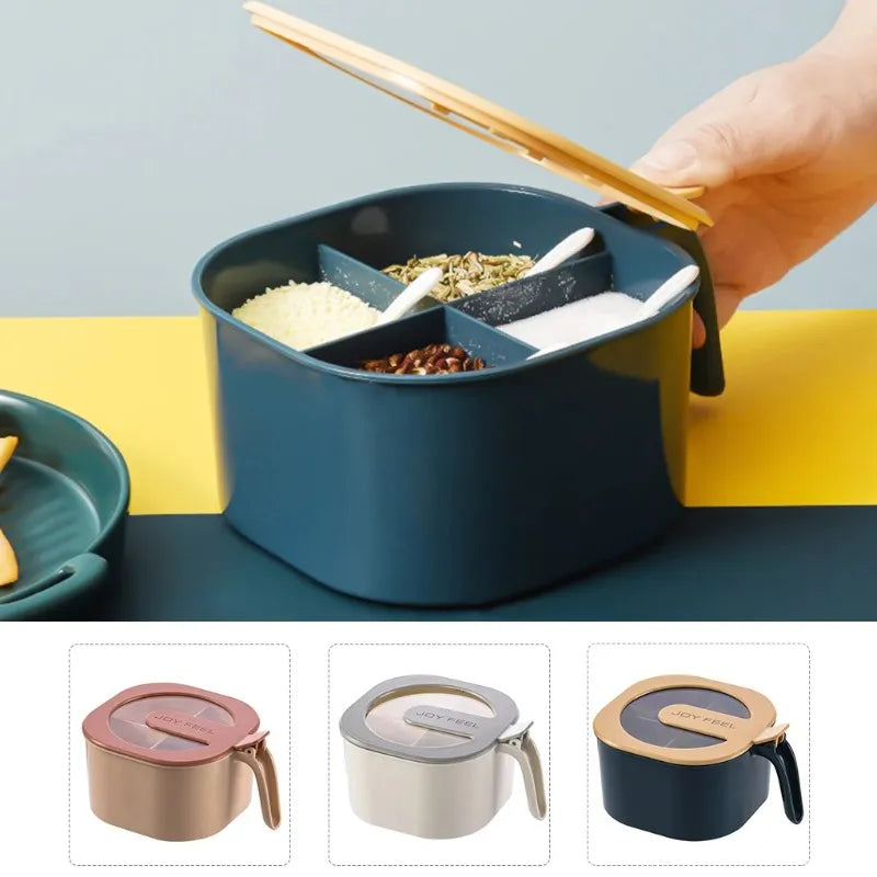 4 Compartments Seasoning Box Spice Jar Condiment Container Kitchen Spice Box